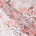 Blush White Base Rose Garden Blurred Floral Printed Pure Silk Chiffon Fabric, 110 Cms Width, Made in South Korea-D24014