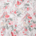White Base Crimson Rose & Leaf Cluster Printed Pure Silk Chiffon Fabric, 110 Cms Width, Made in South Korea-D24015