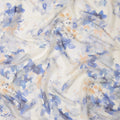 Ivory Base Lavender Blue Floral Mist Printed Pure Silk Chiffon Fabric, 110 Cms Width, Made in South Korea-D24016