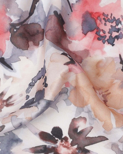 Multicolor Base Abstract Floral Burst Printed Pure Silk Crepe Fabric, 110 Cms Width, Made in India-D24017