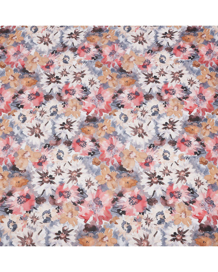 Multicolor Base Abstract Floral Burst Printed Pure Silk Crepe Fabric, 110 Cms Width, Made in India-D24017