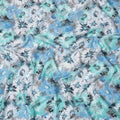 Turquoise Blue and Ice Grey Abstract Floral Printed Pure Silk Crepe Fabric, 110 Cms Width, Made in India-D24018