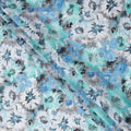 Turquoise Blue and Ice Grey Abstract Floral Printed Pure Silk Crepe Fabric, 110 Cms Width, Made in India-D24018