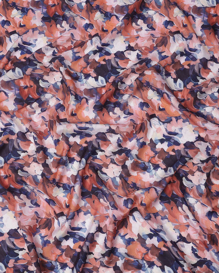 Brick Red and Navy Multicolor Camouflage-Inspired Printed Pure Silk Crepe Fabric, 110 Cms Width, Made in India-D24019