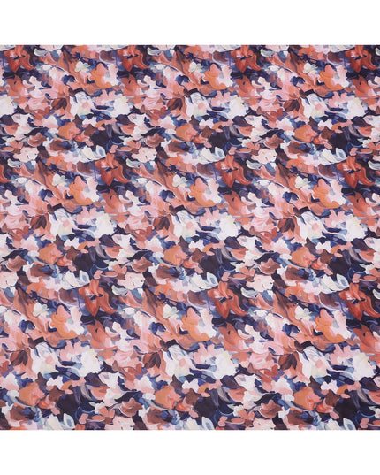 Brick Red and Navy Multicolor Camouflage-Inspired Printed Pure Silk Crepe Fabric, 110 Cms Width, Made in India-D24019