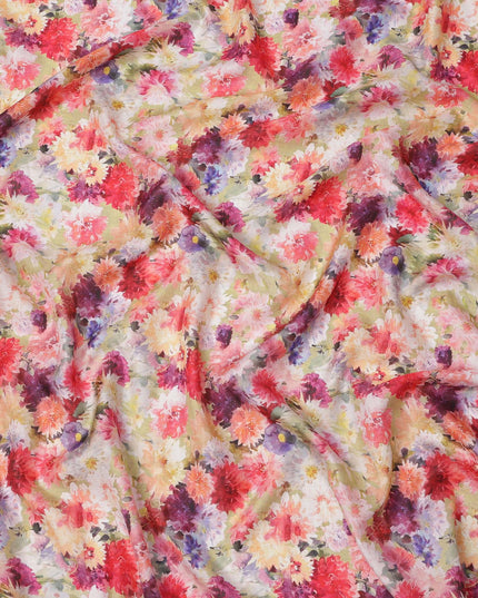 Multicolor Bright Floral Garden Printed Pure Silk Crepe Fabric, 110 Cms Width, Made in India-D24020