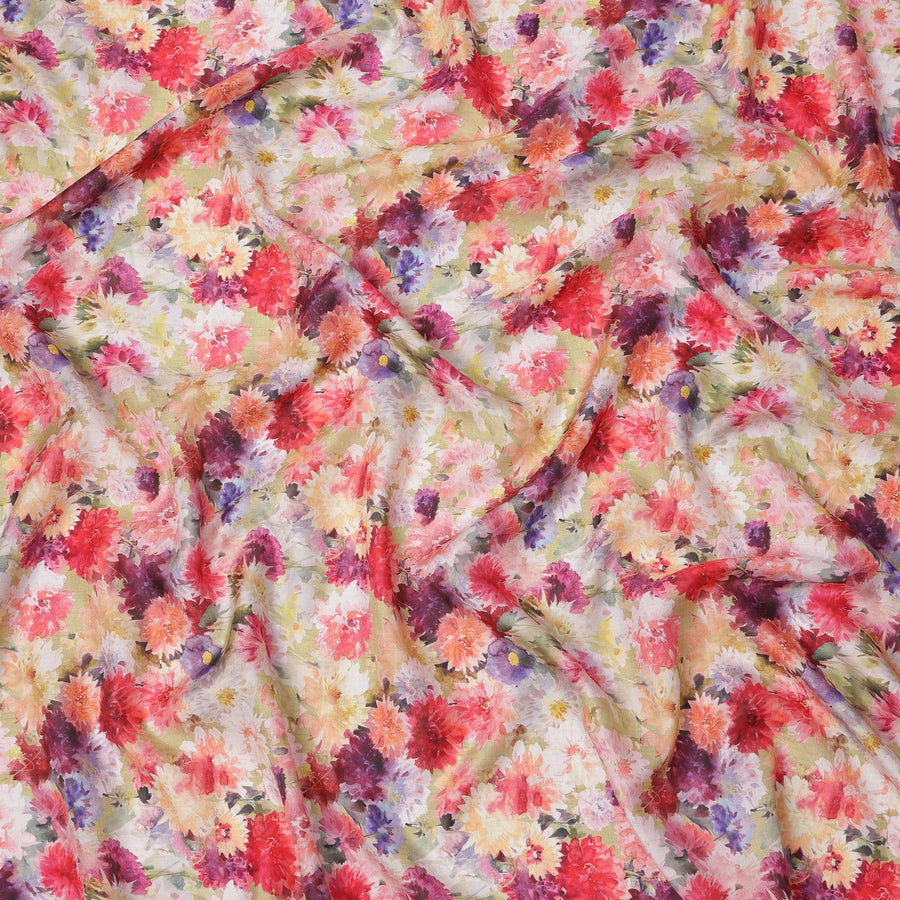 Multicolor Bright Floral Garden Printed Pure Silk Crepe Fabric, 110 Cms Width, Made in India-D24020