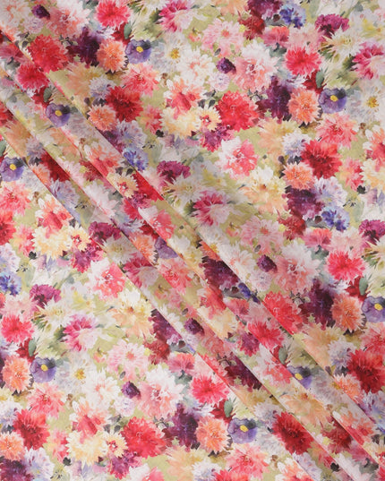 Multicolor Bright Floral Garden Printed Pure Silk Crepe Fabric, 110 Cms Width, Made in India-D24020