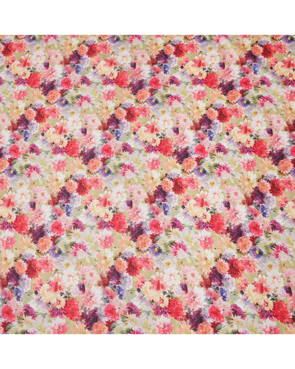 Multicolor Bright Floral Garden Printed Pure Silk Crepe Fabric, 110 Cms Width, Made in India-D24020