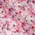 Pink and Fuchsia Watercolor Floral Printed Pure Silk Crepe Fabric, 110 Cms Width, Made in India-D24021