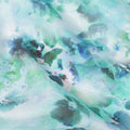 Mint Green and Teal Watercolor Floral Printed Pure Silk Crepe Fabric, 110 Cms Width, Made in India-D24023