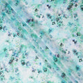 Mint Green and Teal Watercolor Floral Printed Pure Silk Crepe Fabric, 110 Cms Width, Made in India-D24023