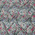 Dusty Green Base Multicolor Floral and Butterfly Printed Pure Silk Crepe Fabric, 110 Cms Width, Made in India-D24024