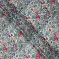 Dusty Green Base Multicolor Floral and Butterfly Printed Pure Silk Crepe Fabric, 110 Cms Width, Made in India-D24024