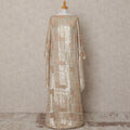 Beige Metallic Somali Chiffon Dirac with Silver Lurex Grid Design, 3.5 Mtrs, Width 140 Cms, Made in South Korea-D24026