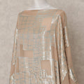 Beige Metallic Somali Chiffon Dirac with Silver Lurex Grid Design, 3.5 Mtrs, Width 140 Cms, Made in South Korea-D24026