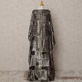 Black Metallic Somali Chiffon Dirac with Silver Lurex Grid Design, 3.5 Mtrs, Width 140 Cms, Made in South Korea-D24028