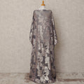 Smokey Grey Somali Chiffon Dirac with Metallic Leaf Lurex Design, 3.5 Mtrs, Width 140 Cms, Made in South Korea-D24029 - Regal Fabrics