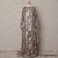 Coffee Brown Somali Chiffon Dirac with Silver Metallic Leaf Lurex Design, 3.5 Mtrs, Width 140 Cms, Made in South Korea-D24030