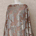 Coffee Brown Somali Chiffon Dirac with Silver Metallic Leaf Lurex Design, 3.5 Mtrs, Width 140 Cms, Made in South Korea-D24030