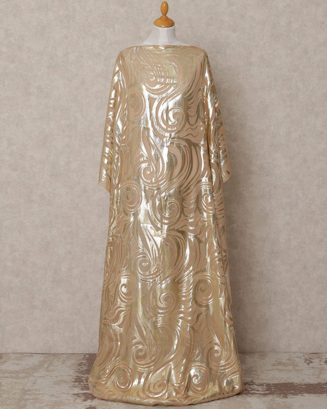 Golden Beige Somali Chiffon Dirac with Metallic Swirl Lurex Design, 3.5 Mtrs, Width 140 Cms, Made in South Korea-D24032