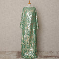Emerald Green Somali Chiffon Dirac with Gold Metallic Swirl Lurex Design, 3.5 Mtrs, Width 140 Cms, Made in South Korea-D24033