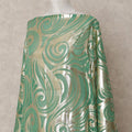 Emerald Green Somali Chiffon Dirac with Gold Metallic Swirl Lurex Design, 3.5 Mtrs, Width 140 Cms, Made in South Korea-D24033