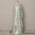 Mint Green Somali Chiffon Dirac with Gold Metallic Swirl Lurex Design, 3.5 Mtrs, Width 140 Cms, Made in South Korea-D24034
