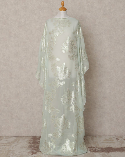 Pistachio Green Somali Chiffon Dirac with Floral Metallic Lurex Design, 3.5 Mtrs, Width 140 Cms, Made in South Korea-D24035 - Regal Fabrics