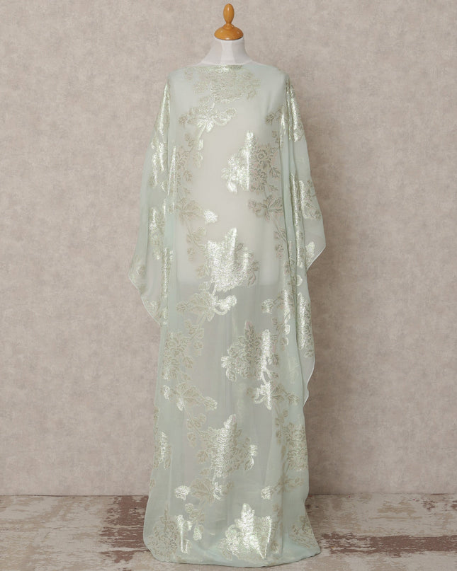 Pistachio Green Somali Chiffon Dirac with Floral Metallic Lurex Design, 3.5 Mtrs, Width 140 Cms, Made in South Korea-D24035 - Regal Fabrics