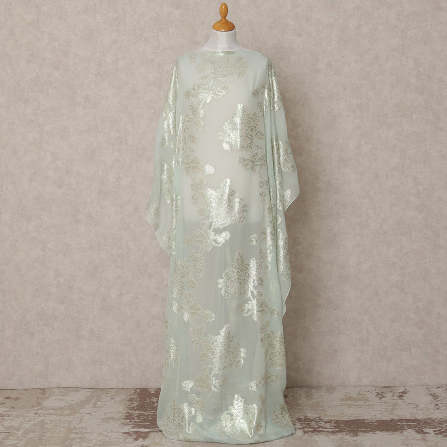 Pistachio Green Somali Chiffon Dirac with Floral Metallic Lurex Design, 3.5 Mtrs, Width 140 Cms, Made in South Korea-D24035 - Regal Fabrics