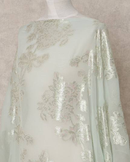 Pistachio Green Somali Chiffon Dirac with Floral Metallic Lurex Design, 3.5 Mtrs, Width 140 Cms, Made in South Korea-D24035 - Regal Fabrics