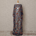 Navy Blue Somali Chiffon Dirac with Rust & Silver Abstract Metallic Lurex Design, 3.5 Mtrs, Width 140 Cms, Made in South Korea-D24038