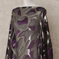 Black Somali Chiffon Dirac with Purple & Silver Abstract Metallic Lurex Design, 3.5 Mtrs, Width 140 Cms, Made in South Korea-D24039