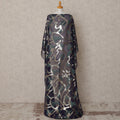 Navy Blue Somali Chiffon Dirac with Green & Silver Abstract Metallic Lurex Design, 3.5 Mtrs, Width 140 Cms, Made in South Korea-D24041 Regal Fabrics