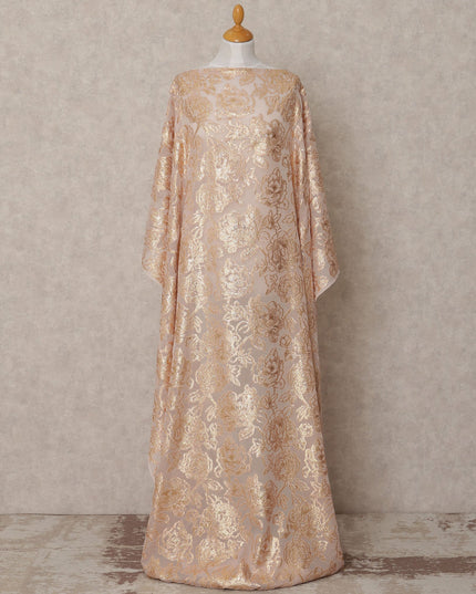 Blush Pink Somali Chiffon Dirac with Gold Floral Metallic Lurex Design, 3.5 Mtrs, Width 140 Cms, Made in South Korea-D24042