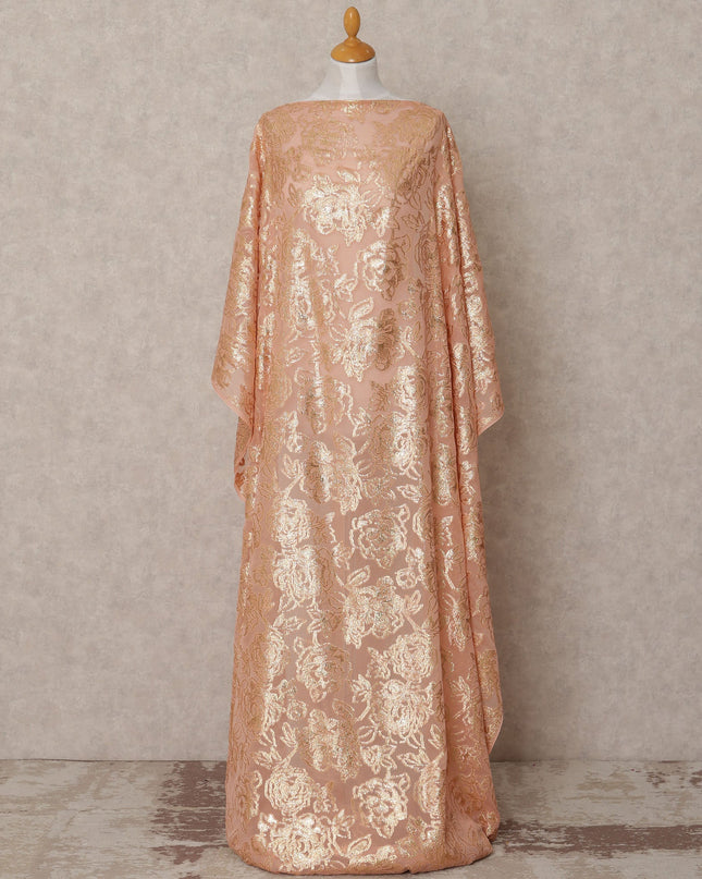 Peach Somali Chiffon Dirac with Gold Floral Metallic Lurex Design, 3.5 Mtrs, Width 140 Cms, Made in South Korea-D24043 Regal Fabrics