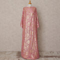 Rose Pink Somali Chiffon Dirac with Gold Floral Metallic Lurex Design, 3.5 Mtrs, Width 140 Cms, Made in South Korea-D24044
