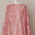 Rose Pink Somali Chiffon Dirac with Gold Floral Metallic Lurex Design, 3.5 Mtrs, Width 140 Cms, Made in South Korea-D24044