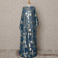 Teal Blue Somali Chiffon Dirac with Gold & Silver Abstract Metallic Lurex Design, 3.5 Mtrs, Width 140 Cms, Made in South Korea-D24045 Regal Fabrics