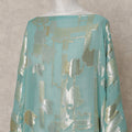 Aqua Green Somali Chiffon Dirac with Gold & Silver Abstract Metallic Lurex Design, 3.5 Mtrs, Width 140 Cms, Made in South Korea-D24046
