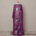 Magenta Purple Somali Chiffon Dirac with Blue & Rose Gold Floral Metallic Lurex Design, 3.5 Mtrs, Width 140 Cms, Made in South Korea-D24047 Regal Fabrics