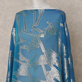 Turquoise Blue Somali Chiffon Dirac with Silver Geometric Lurex Work, 3.5 Mtrs, Width 140 Cms, Made in South Korea-D24050