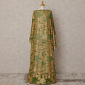 Olive Green Somali Silk Chiffon Dirac with Golden Floral Lurex, 3.5 Mtrs, Width 140 Cms, Made in South Korea-D24052