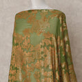 Olive Green Somali Silk Chiffon Dirac with Golden Floral Lurex, 3.5 Mtrs, Width 140 Cms, Made in South Korea-D24052
