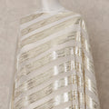 Ivory White Somali Silk Chiffon Dirac with Golden Diagonal Stripes Lurex, 3.5 Mtrs, Width 140 Cms, Made in South Korea-D24054