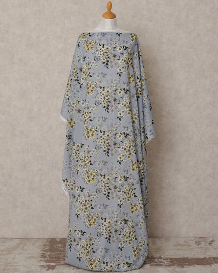 Dusty Blue Somali Cotton Voile Printed Dirac Fabric with Yellow & White Floral Pattern, 3.5 Mtrs, Width 140 Cms, Made in India-D24056 Regal Fabrics
