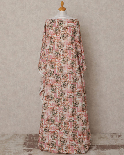 Blush Pink Somali Cotton Voile Printed Dirac Fabric with Abstract Tree Motif, 3.5 Mtrs, Width 140 Cms, Made in India-D24057