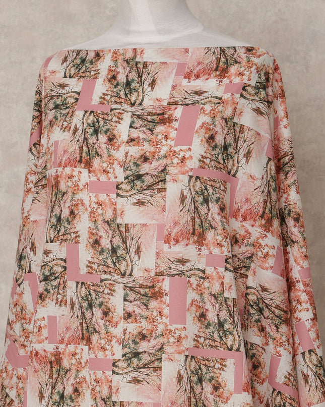 Blush Pink Somali Cotton Voile Printed Dirac Fabric with Abstract Tree Motif, 3.5 Mtrs, Width 140 Cms, Made in India-D24057