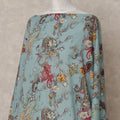 Dusty Teal Somali Cotton Voile Printed Dirac Fabric with Floral Paisley Design, 3.5 Mtrs, Width 140 Cms, Made in India-D24058
